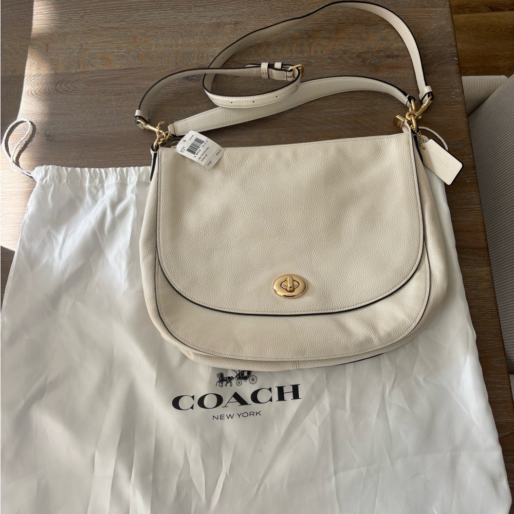 Coach Cream Leather Shoulder Bag with Gold Accents